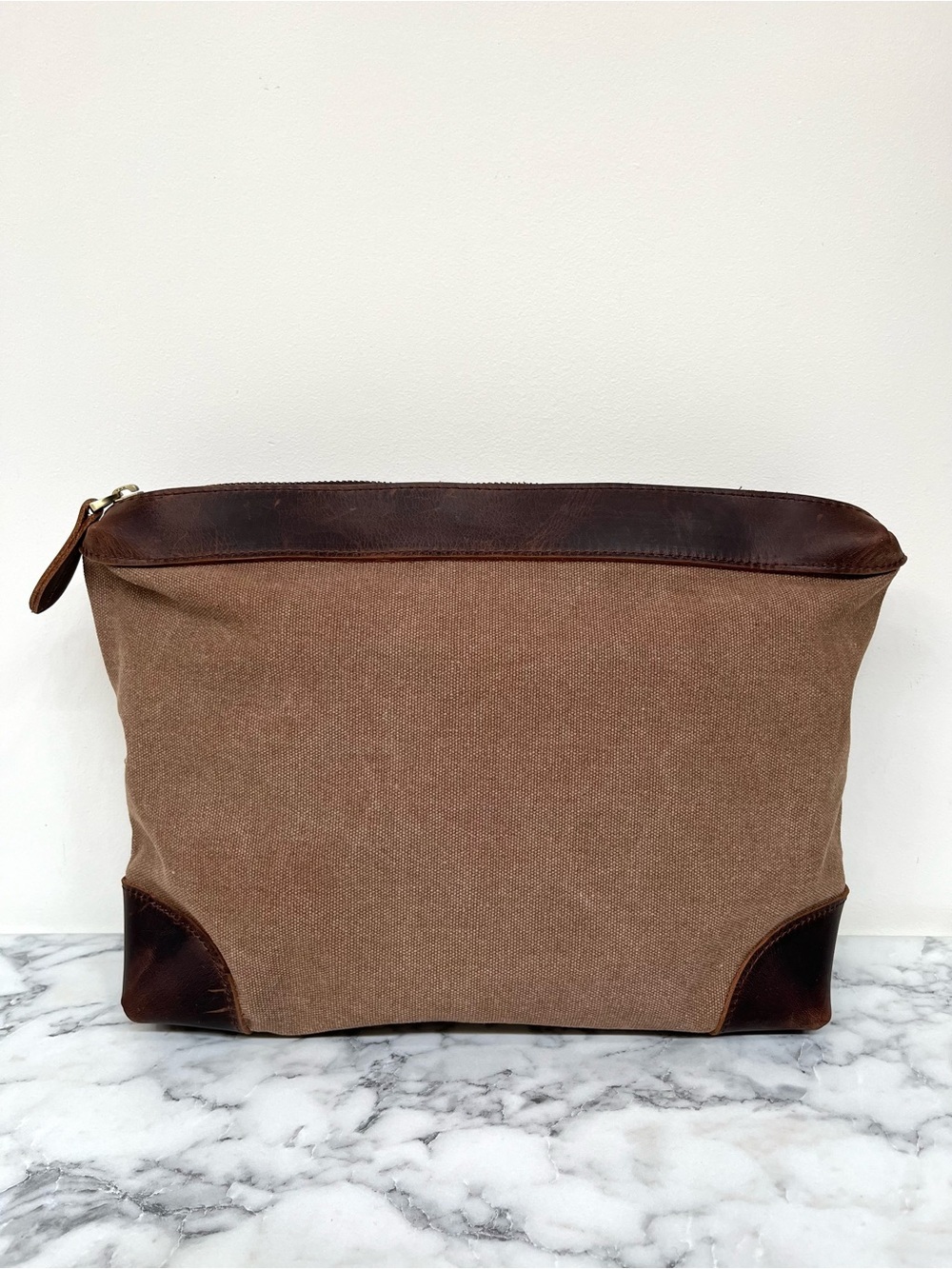 S-Zone brown canvas leather unisex toiletry bag cosmetic pouch travel durable